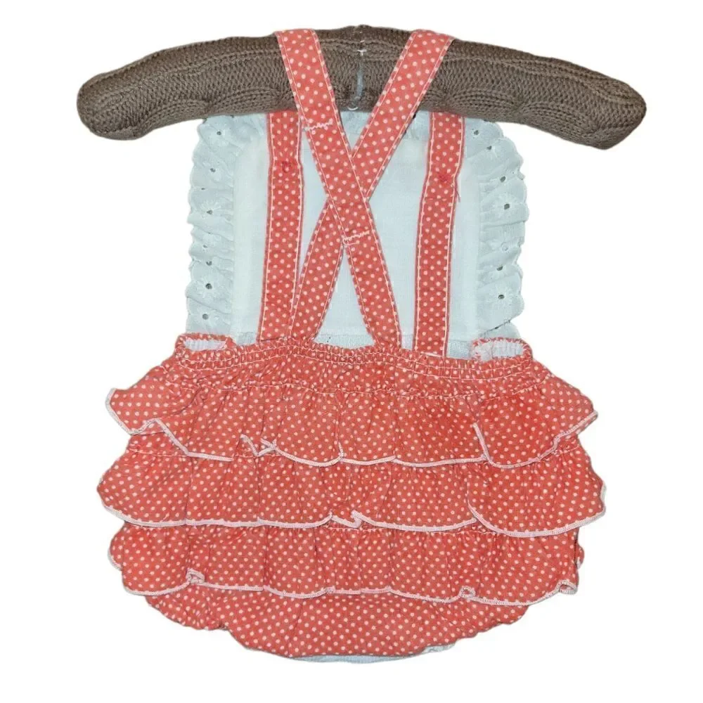 Vintage Baby Eyelet Embroidered Ruffle Bottom Bubble Romper 9m